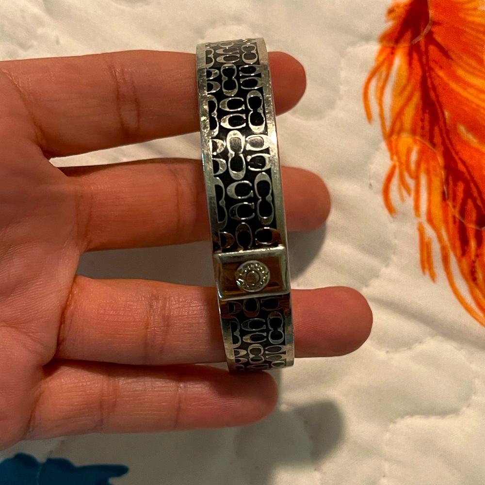 Coach Silver & Black Bangle Bracelet CC logos